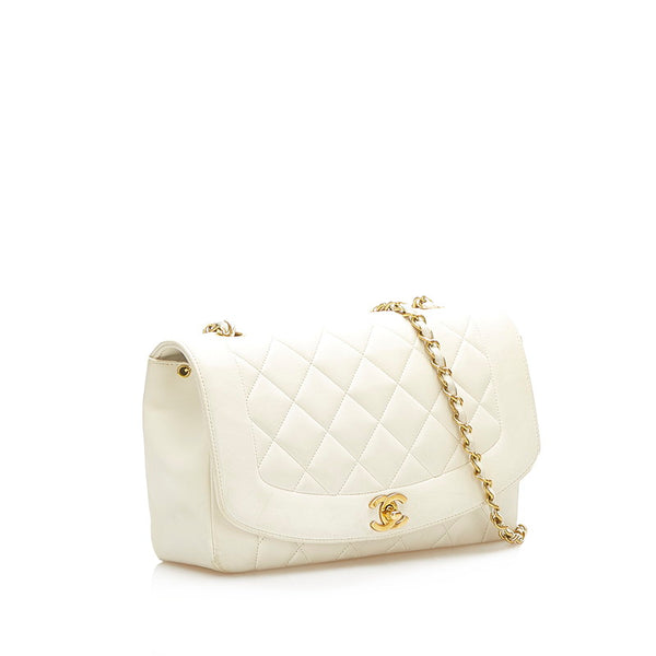 シャネル マトラッセ ダイアナ ココマーク ホワイト ラムスキン チェーン ショルダーバッグ レディース CHANEL 中古