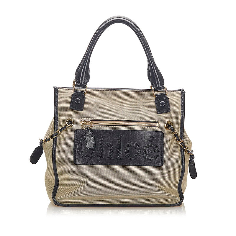 クロエ ベージュ ブラック キャンバス レザー ハンドバッグ レディース Chloe 中古