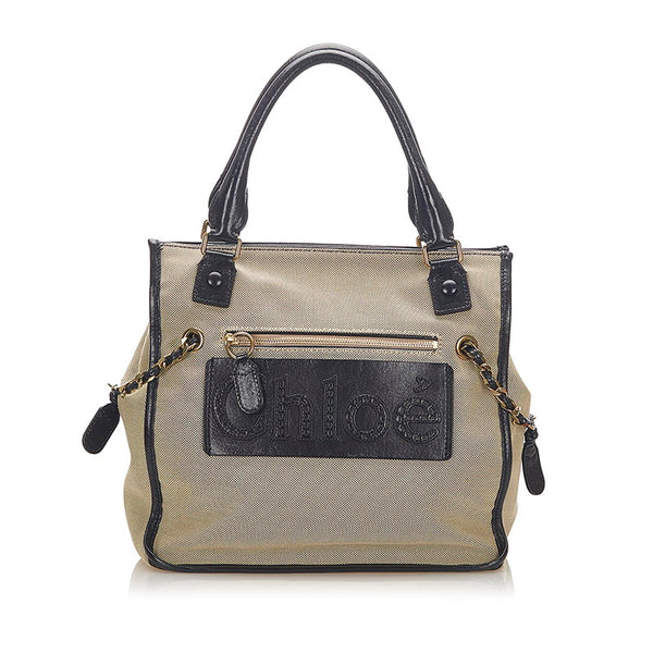 クロエ ベージュ ブラック キャンバス レザー ハンドバッグ レディース Chloe 中古