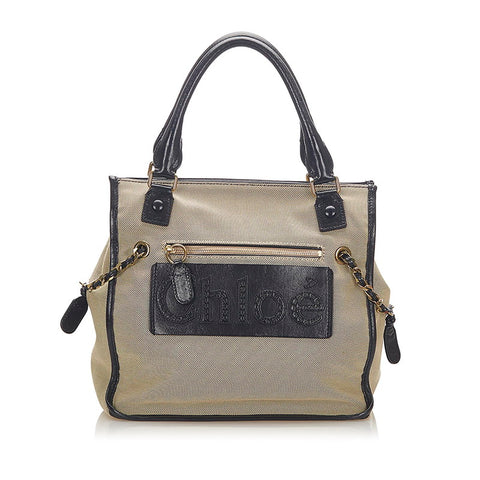 クロエ ベージュ ブラック キャンバス レザー ハンドバッグ レディース Chloe 中古