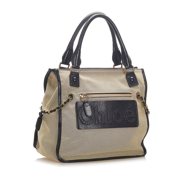 クロエ ベージュ ブラック キャンバス レザー ハンドバッグ レディース Chloe 中古