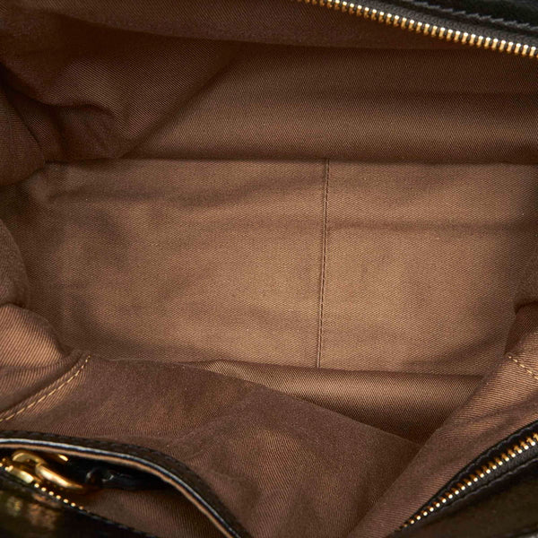 クロエ ベージュ ブラック キャンバス レザー ハンドバッグ レディース Chloe 中古