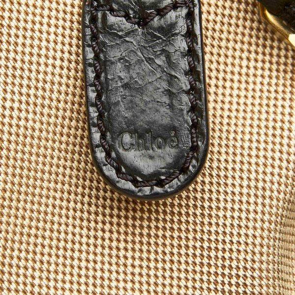 クロエ ベージュ ブラック キャンバス レザー ハンドバッグ レディース Chloe 中古