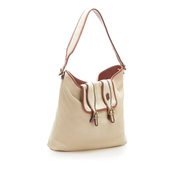 クロエ ベージュ ブラウン キャンバス レザー トートバッグ レディース Chloe 【中古】