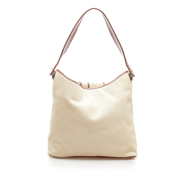 クロエ ベージュ ブラウン キャンバス レザー トートバッグ レディース Chloe 【中古】