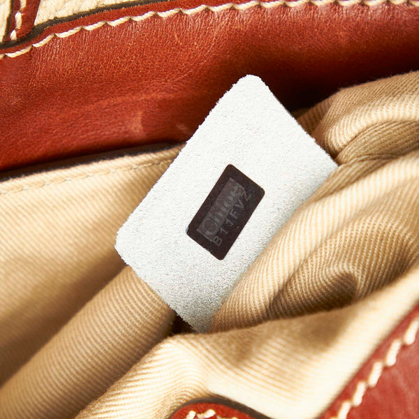 クロエ ベージュ ブラウン キャンバス レザー トートバッグ レディース Chloe 【中古】