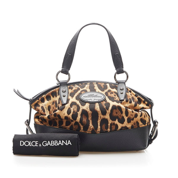 ドルチェアンドガッバーナ レオパード ブラック ブラウン キャンバス レザー ハンドバッグ レディース DOLCE&GABBANA 中古
