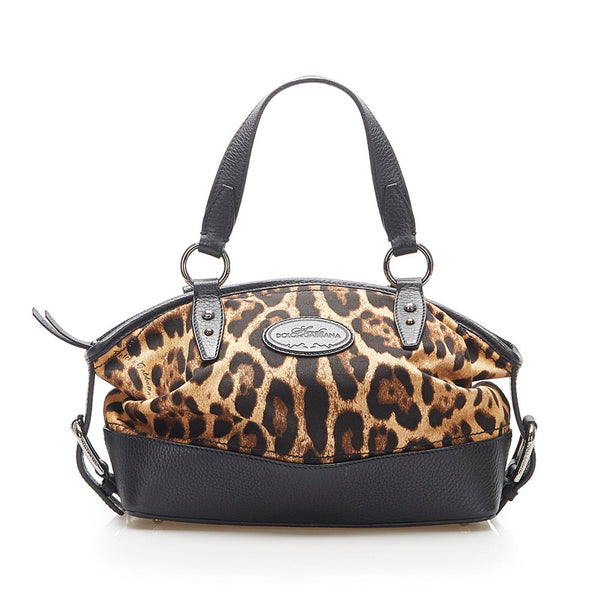 ドルチェアンドガッバーナ レオパード ブラック ブラウン キャンバス レザー ハンドバッグ レディース DOLCE&GABBANA 中古