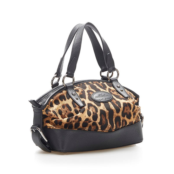 ドルチェアンドガッバーナ レオパード ブラック ブラウン キャンバス レザー ハンドバッグ レディース DOLCE&GABBANA 中古