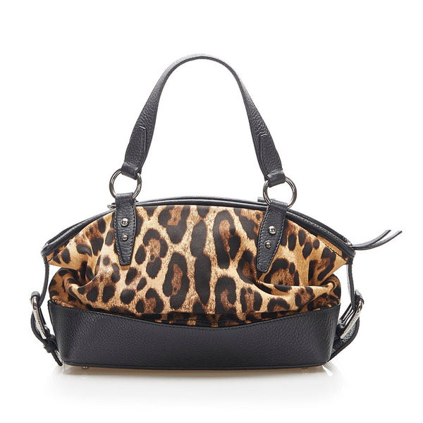 ドルチェアンドガッバーナ レオパード ブラック ブラウン キャンバス レザー ハンドバッグ レディース DOLCE&GABBANA 中古