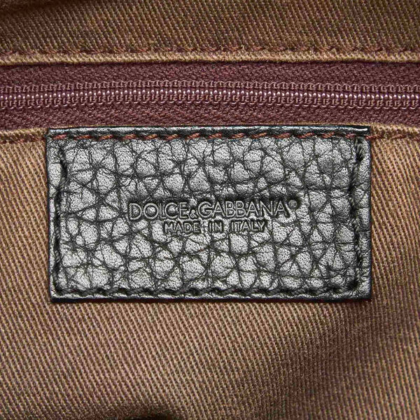 ドルチェアンドガッバーナ レオパード ブラック ブラウン キャンバス レザー ハンドバッグ レディース DOLCE&GABBANA 中古