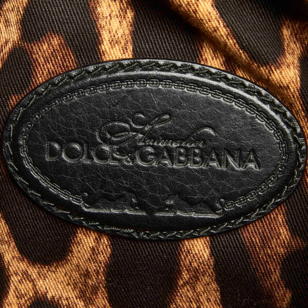 ドルチェアンドガッバーナ レオパード ブラック ブラウン キャンバス レザー ハンドバッグ レディース DOLCE&GABBANA 中古