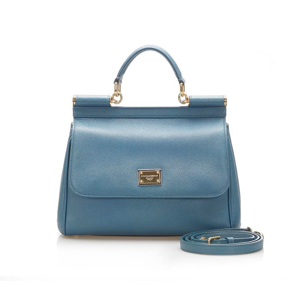 ドルチェアンドガッバーナ ブルー グリーン レザー ハンドバッグ ショルダーバッグ 2WAY レディース DOLCE&GABBANA 中古