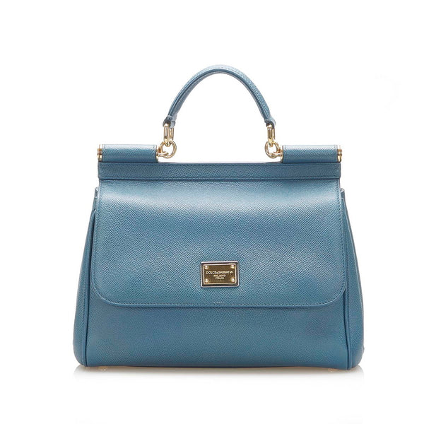 ドルチェアンドガッバーナ ブルー グリーン レザー ハンドバッグ ショルダーバッグ 2WAY レディース DOLCE&GABBANA 中古