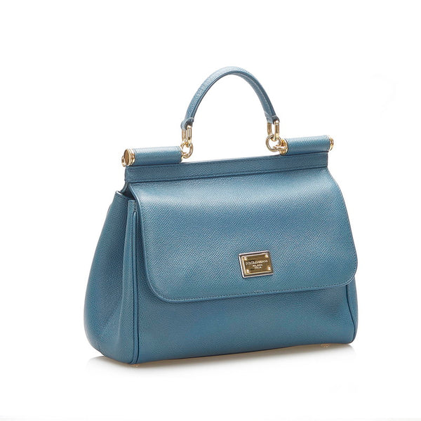 ドルチェアンドガッバーナ ブルー グリーン レザー ハンドバッグ ショルダーバッグ 2WAY レディース DOLCE&GABBANA 中古