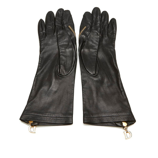 クリスチャンディオール Dロゴ ブラック レザー 手袋 レディース Christian Dior 中古
