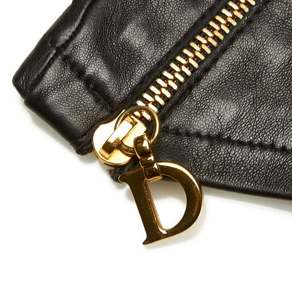 クリスチャンディオール Dロゴ ブラック レザー 手袋 レディース Christian Dior 中古