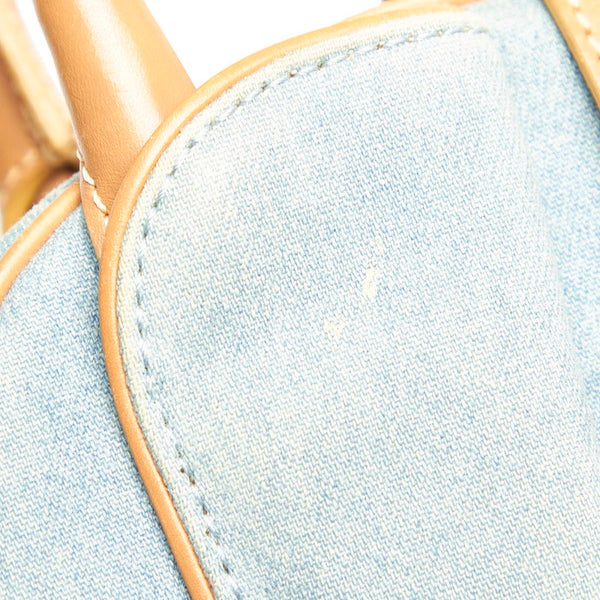 クリスチャンディオール ブルー ベージュ デニム レザー ハンドバッグ レディース Christian Dior 中古