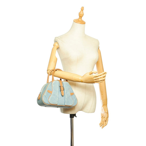 クリスチャンディオール ブルー ベージュ デニム レザー ハンドバッグ レディース Christian Dior 中古