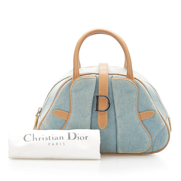 クリスチャンディオール ブルー ベージュ デニム レザー ハンドバッグ レディース Christian Dior 中古