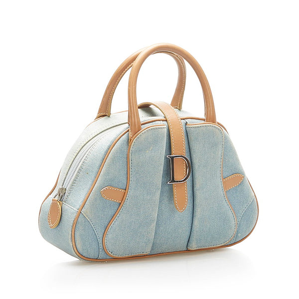クリスチャンディオール ブルー ベージュ デニム レザー ハンドバッグ レディース Christian Dior 中古