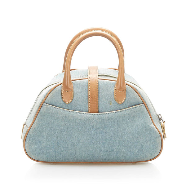 クリスチャンディオール ブルー ベージュ デニム レザー ハンドバッグ レディース Christian Dior 中古