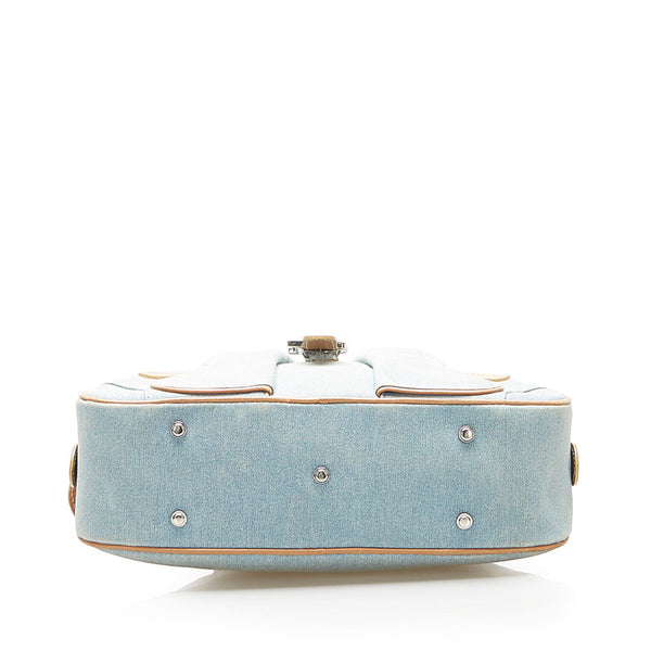 クリスチャンディオール ブルー ベージュ デニム レザー ハンドバッグ レディース Christian Dior 中古