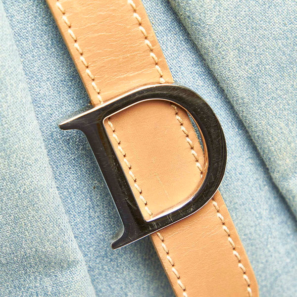 クリスチャンディオール ブルー ベージュ デニム レザー ハンドバッグ レディース Christian Dior 中古