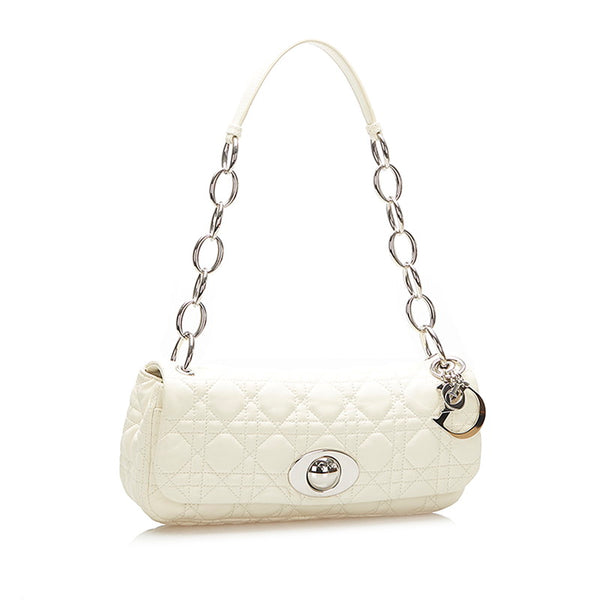 クリスチャンディオール カナージュ ホワイト レザー ショルダーバッグ レディース Christian Dior 中古