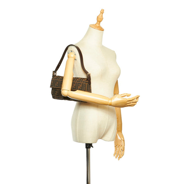 フェンディ マンマバケット ズッカ ブラウン キャンバス レザー 肩掛け ショルダーバッグ レディース FENDI 中古