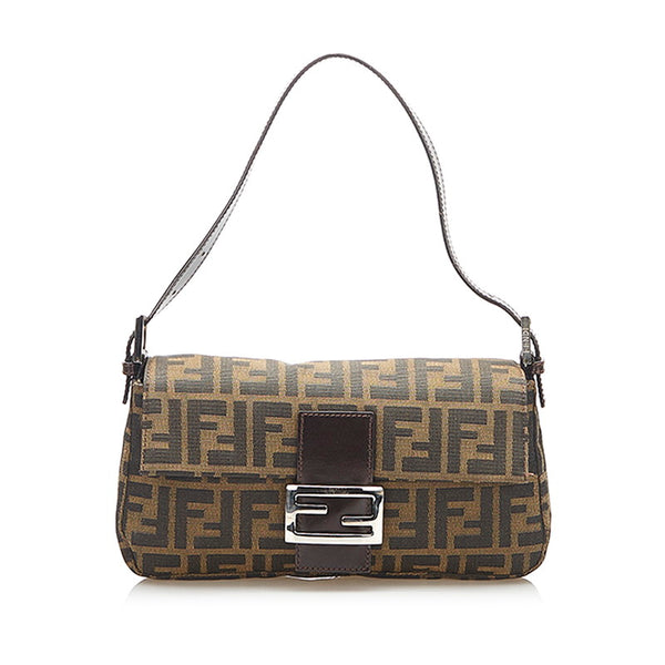 フェンディ マンマバケット ズッカ ブラウン キャンバス レザー 肩掛け ショルダーバッグ レディース FENDI 中古