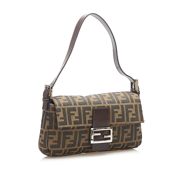 フェンディ マンマバケット ズッカ ブラウン キャンバス レザー 肩掛け ショルダーバッグ レディース FENDI 中古