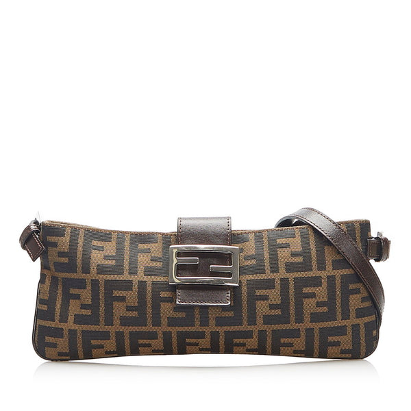 フェンディ ズッカ ブラウン キャンバス レザー ハンドバッグ レディース FENDI 中古