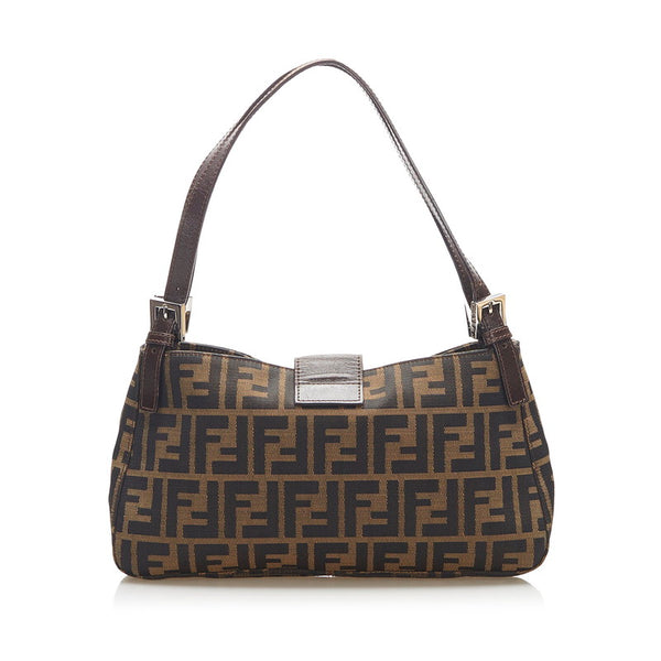 フェンディ ズッカ ブラウン キャンバス レザー ショルダーバッグ レディース FENDI 中古