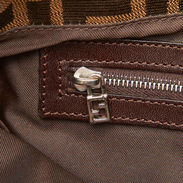 フェンディ ズッカ ブラウン キャンバス レザー ショルダーバッグ レディース FENDI 中古