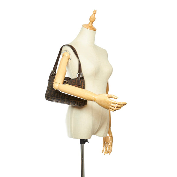 フェンディ ズッカ ブラウン キャンバス レザー ショルダーバッグ レディース FENDI 中古