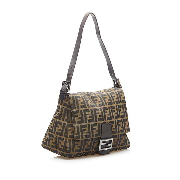 フェンディ マンマバケット ズッカ ブラウン キャンバス レザー ショルダーバッグ レディース FENDI 中古
