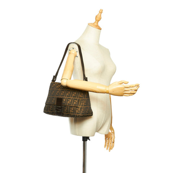 フェンディ マンマバケット ズッカ ブラウン キャンバス レザー ショルダーバッグ レディース FENDI 中古