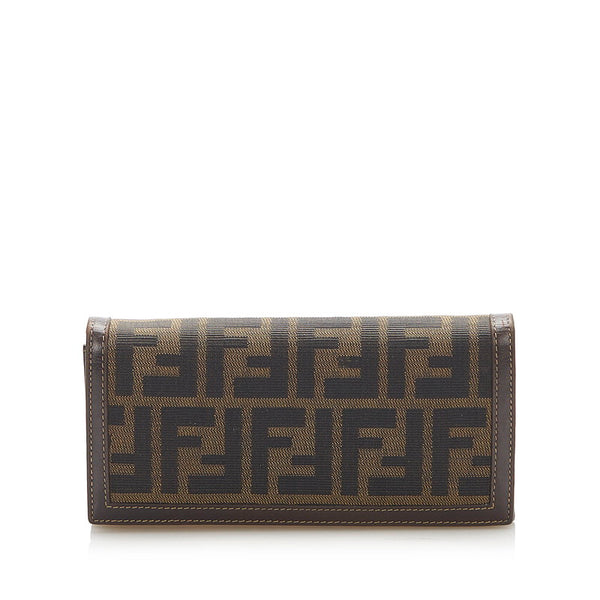 フェンディ ズッカ ブラウン キャンバス レザー 長財布 レディース FENDI 中古