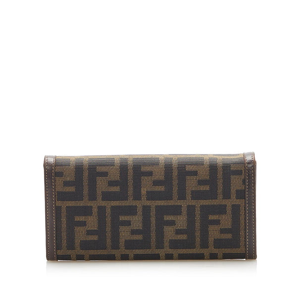 フェンディ ズッカ ブラウン キャンバス レザー 長財布 レディース FENDI 中古