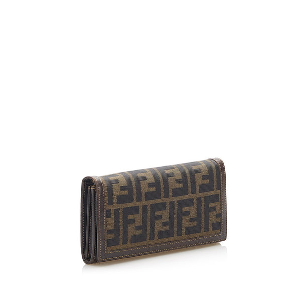 フェンディ ズッカ ブラウン キャンバス レザー 長財布 レディース FENDI 中古