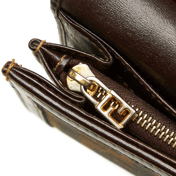 フェンディ ズッカ ブラウン キャンバス レザー 長財布 レディース FENDI 中古
