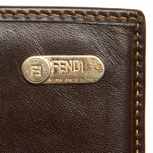 フェンディ ズッカ ブラウン キャンバス レザー 長財布 レディース FENDI 中古
