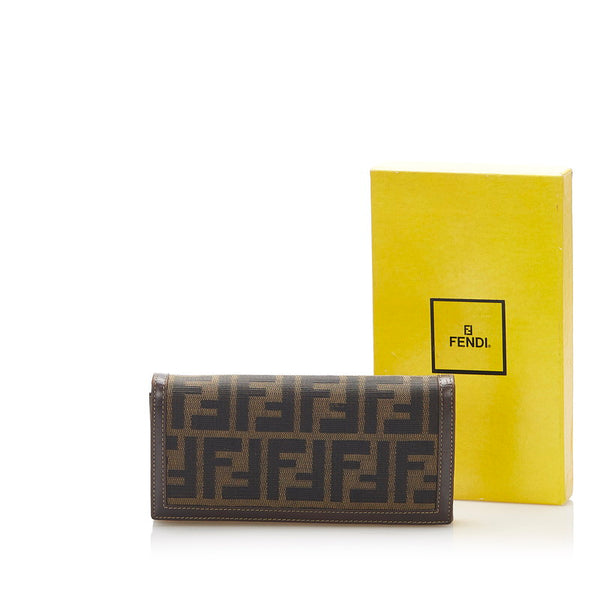 フェンディ ズッカ ブラウン キャンバス レザー 長財布 レディース FENDI 中古