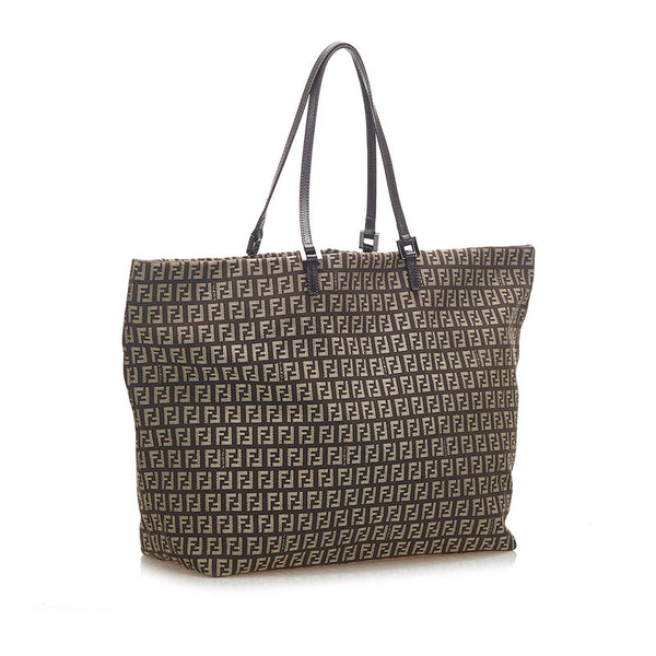 フェンディ ズッキーノ 8BH071 ブラウン キャンバス レザー トートバッグ レディース FENDI 中古