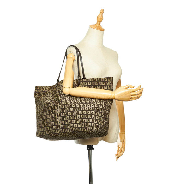 フェンディ ズッキーノ 8BH071 ブラウン キャンバス レザー トートバッグ レディース FENDI 中古