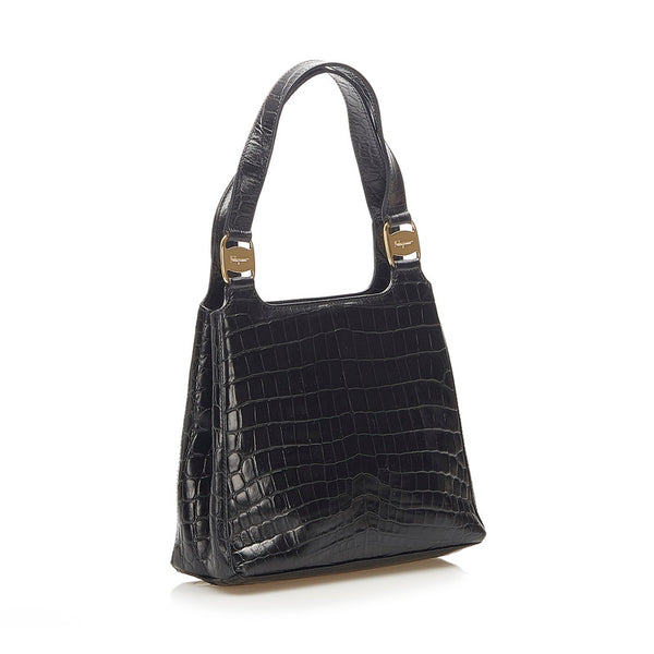 サルヴァトーレフェラガモ ヴァラ AQ-21 7755 ブラック レザー 型押し ハンドバッグ レディース Salvatore Ferragamo 中古