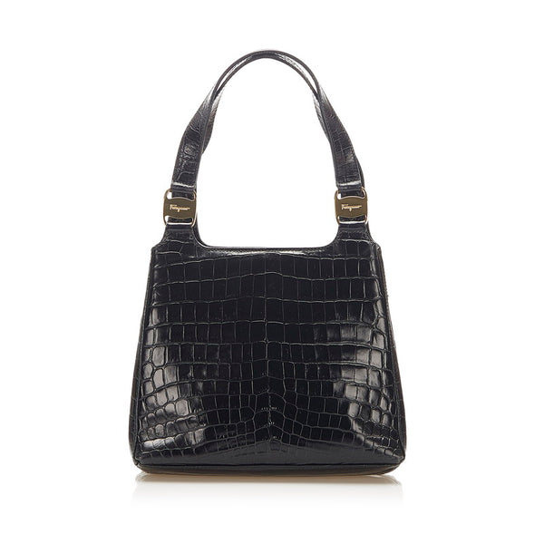 サルヴァトーレフェラガモ ヴァラ AQ-21 7755 ブラック レザー 型押し ハンドバッグ レディース Salvatore Ferragamo 中古