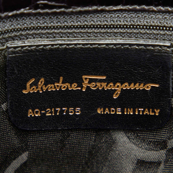 サルヴァトーレフェラガモ ヴァラ AQ-21 7755 ブラック レザー 型押し ハンドバッグ レディース Salvatore Ferragamo 中古