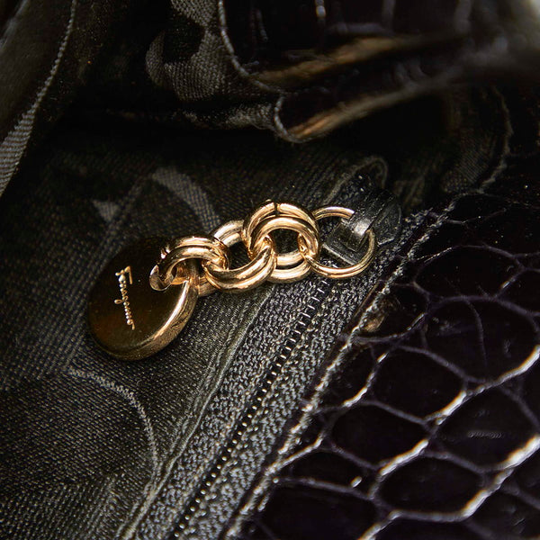 サルヴァトーレフェラガモ ヴァラ AQ-21 7755 ブラック レザー 型押し ハンドバッグ レディース Salvatore Ferragamo 中古